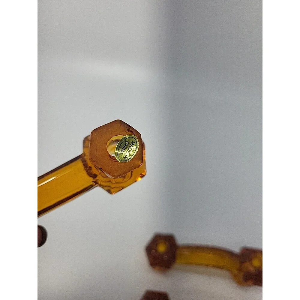 Set Of 4 Amber Glass Drawer Pulls Handles Vintage Depression Style NO HARDWARE